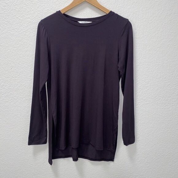 Athleta Long Sleeve Soft Split Hem Tee Shirt Medium Purple Modal Spandex - Picture 1 of 7
